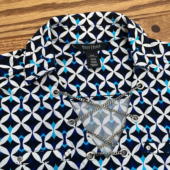 Beautiful WHBM geometric dress XXS belted elastic wrinkle free - Picture 2 of 11